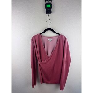 Sundance Velvet Wrap Top Women Medium Pink Long Sleeve Stretch V Neck Minimalist